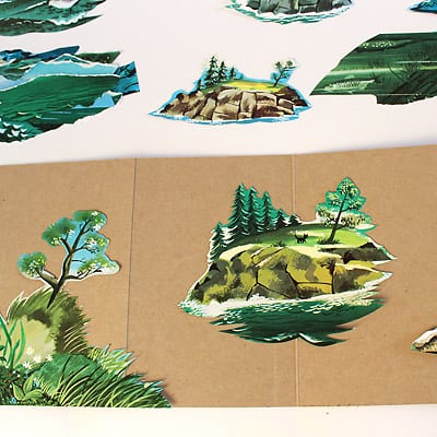 Nature scene pasted on the accordion book of The Little Island.