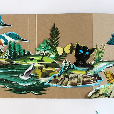 Nature scene pasted on the accordion book of The Little Island.